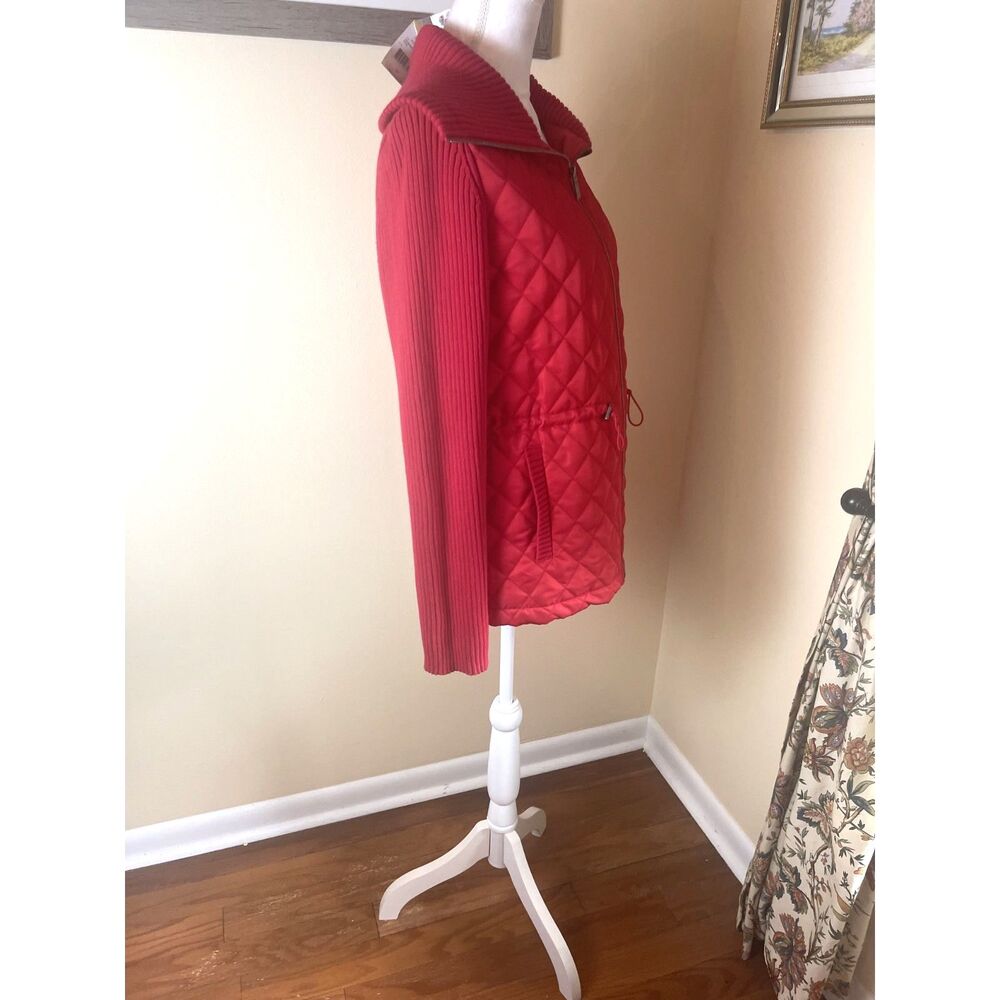 Red Quilted Knit Jacket M Zip Front Lightweight Fall Minimalist Classic NWT - Picture 9 of 15